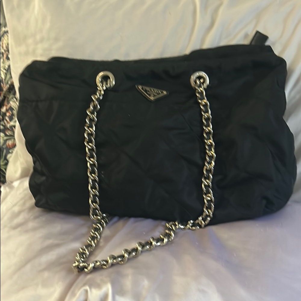 Prada Black Shoulder Bag with Silver Chain